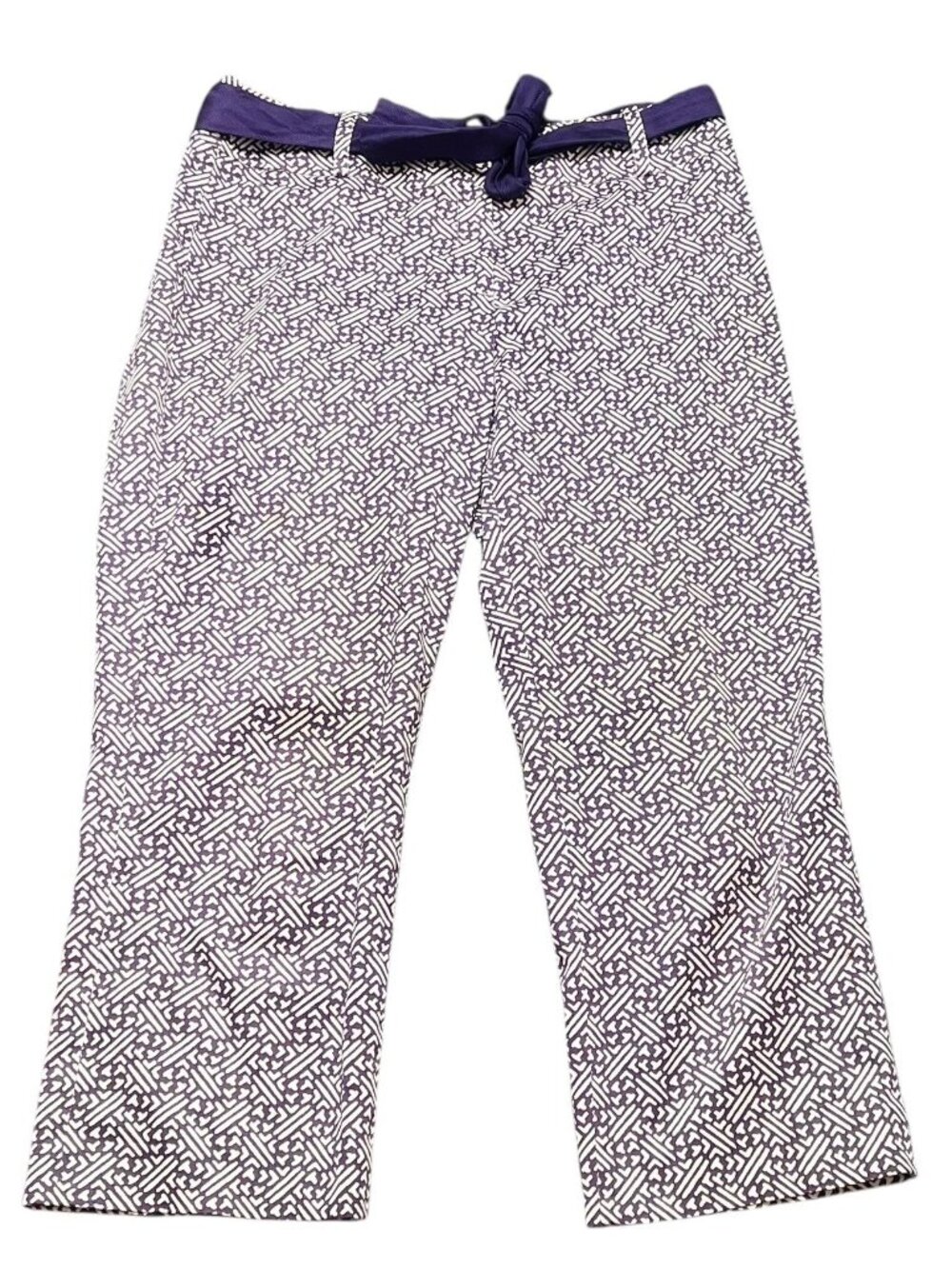Talbots Pants Womens Size 10 Purple White Geometric Print with Belt Career Wear